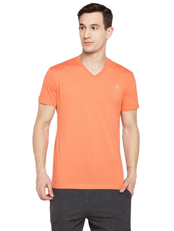 Bodyactive Men Orange Cotton V-Neck T-Shirt-TS13-ORANGE