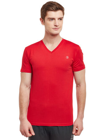 Bodyactive Men Red Cotton V-Neck T-Shirt-TS13-RED