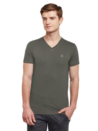 Bodyactive Men Cotton V-Neck T-Shirt-TS13-OLV