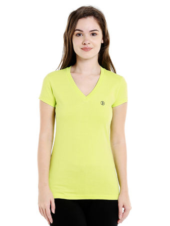 Bodyactive Women Electric Green V Neck Tee-TS14-EGRN