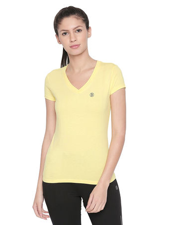 Bodyactive Women Lime Yellow V Neck Tee-TS14-LMYEL