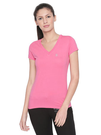 Bodyactive Women V Neck Tee-TS14-PIBL