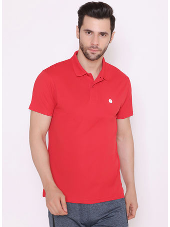 Bodyactive Solid Casual Half Sleeve Cotton Rich V neck Pique Polo T-Shirt  for Men-TS52-RED-NAV