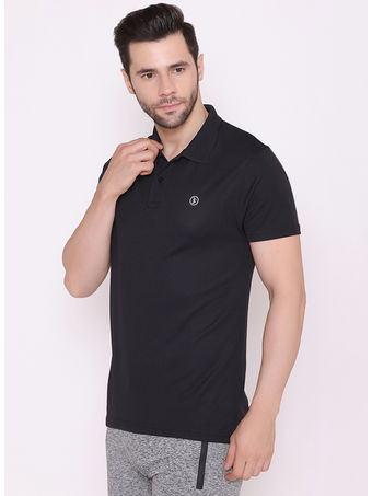 Bodyactive Solid Casual Half Sleeve Cotton Rich Pique Polo T-Shirt for Men -TS50-BLK