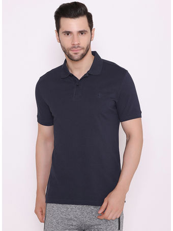 Bodyactive Solid Casual Half Sleeve Cotton Rich Pique Polo T-Shirt for Men -TS50-NAV