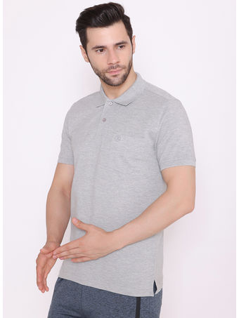 Bodyactive Solid Casual Half Sleeve Cotton Rich Pique Polo T-Shirt for Men with Chest Pocket-TS51-GRML