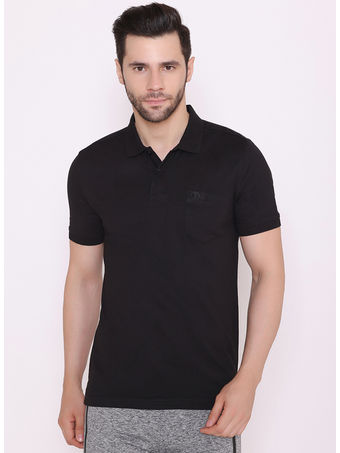 Bodyactive Solid Casual Half Sleeve Cotton Rich Polo T-Shirt for Men with Chest Pocket-TS53-BLK