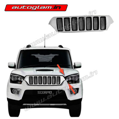 AGMS913FG, MAHINDRA SCORPIO 2014+ Jeep Compass Style Front Grill, Color-Silver