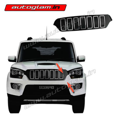 AGMS912FG, MAHINDRA SCORPIO 2014+ Jeep Compass Style Front Grill, Color-Matt Black