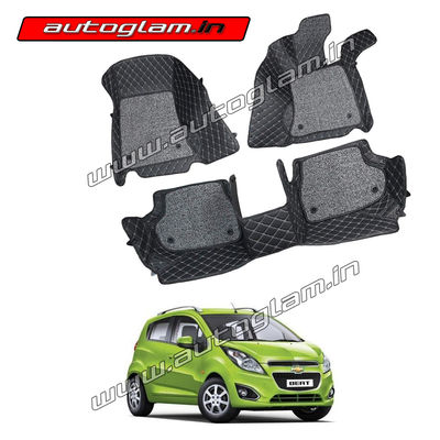 7D Car Mats Compatible with Chevrolet Beat, Color - Black, AGCB7D271