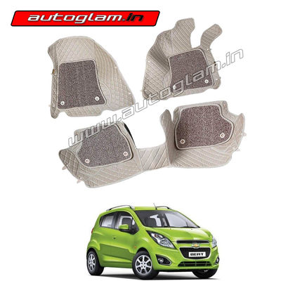 7D Car Mats Compatible with Chevrolet Beat, Color - Beige, AGCB7D239