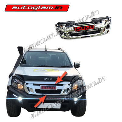 AGID33FGCR, Isuzu D-Max Front Custom Grill in Chrome with Red Logo