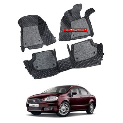 7D Car Mats Compatible with Fiat Linea, Color - Black, AGFL7D1