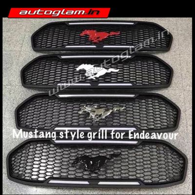 Ford Endeavour 2019+ Mustang Style Front Grill with LED, BLACK Color Logo, AGFE333MB