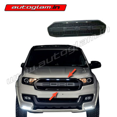 Ford Endeavour 2016-18 Front Custom Grill in Black Colour with 3 White LED, AGFEN22FGB