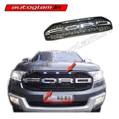 Ford Endeavour 2016-2018 Front Custom Grill in Chrome with 3 White LED, AGFEN22FGC