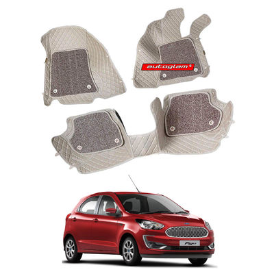 7D Car Mats Compatible with Ford Figo 2019, Color - Beige, AGFF197D247