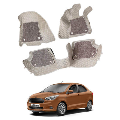 7D Car Mats Compatible with Ford Figo Aspire, Color - Beige, AGFFA7D241