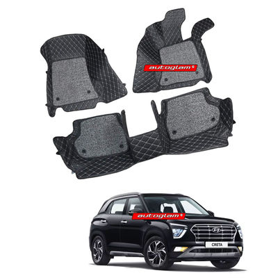 7D Car Mats Compatible with Hyundai Creta 2020 Model, Color - Black, AGHC20207D2