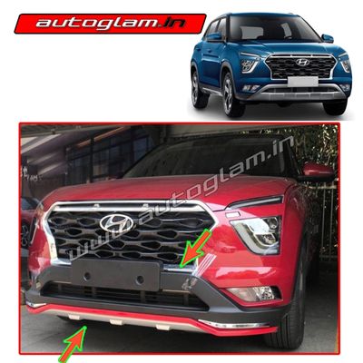 Hyundai Creta 2020+ Front Bumper Guard with Red Line / Front Nudge Guard Latest Design, AGHC407FG