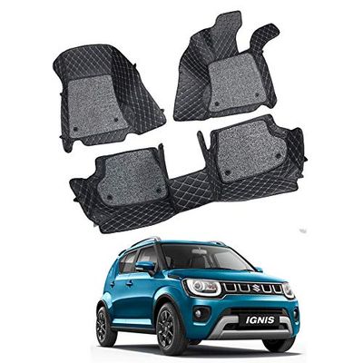 7D Car Mats Compatible with Maruti Suzuki Ignis, Color - Black, AGMSI7DA