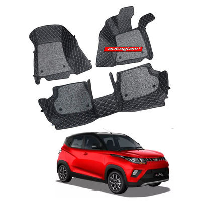 7D Car Mats Compatible with Mahindra KUV100, Color - Black, AGMK1007D1