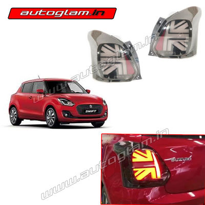 Maruti Suzuki Swift 2018+ Mini Cooper Style LED Tail Lights, Color - SMOKE GLASS, AGMSS369M