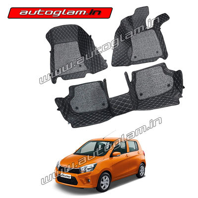 7D Mats for Maruti Suzuki Celerio All Models, Color - Black, AGMSC07MBL