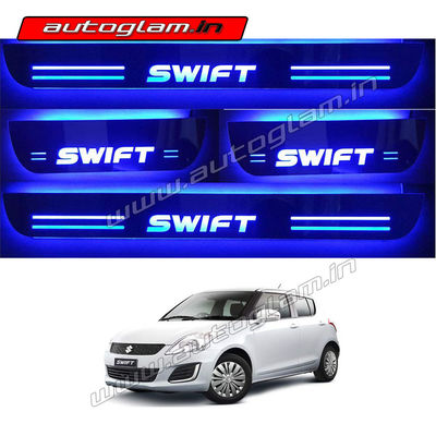 Maruti Suzuki Swift 2010-17 Door Blue LED Sill Plates-Set of 4 Pcs, AGMSS65DSP