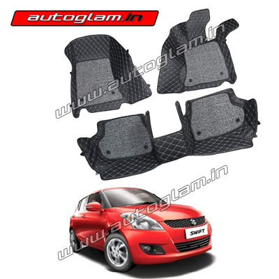 7D Mats for Maruti Suzuki Swift 2010-18 All Variants, Color - Black, AGMSS1009MBL