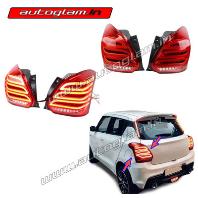 Maruti Suzuki Swift 2018+ Merc Style LED Tail Lights with Scanning Function & Matrix Indicator, Red Color, AGMSS36M