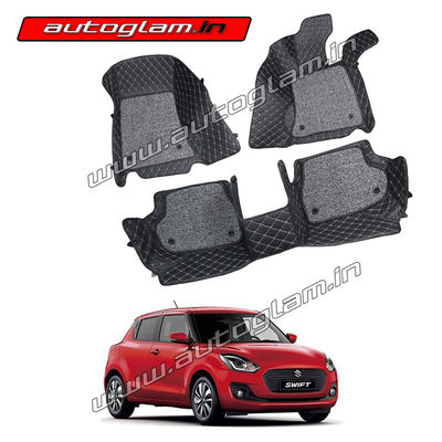 7D Mats for Maruti Suzuki Swift 2018+ All Variants, Color - Black, AGMSS1810MBL