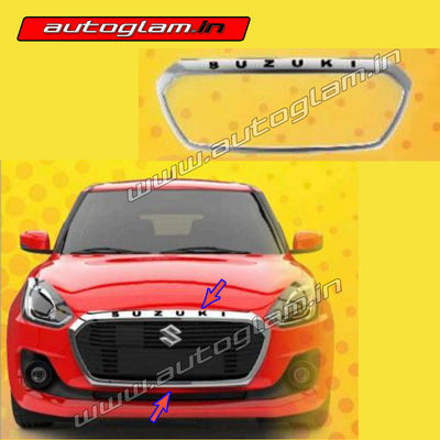 Maruti Suzuki Swift 2018+ Front Grill Ring, Color-Chrome with Black Alpha, AGMSS53FG