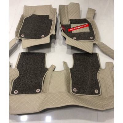 Mahindra Premium 7D Car Mats for all Models, Color-Beige with Beige Line & Brown Grass Mat, AGMS7D15