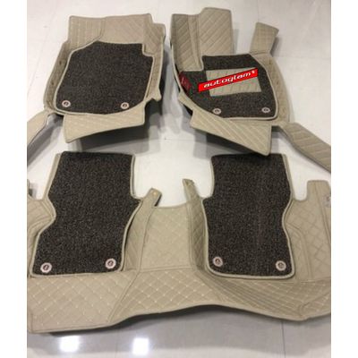 Tata Premium 7D Car Mats for all Models, Color-Beige with Beige Line & Brown Grass Mat, AGMS7D24