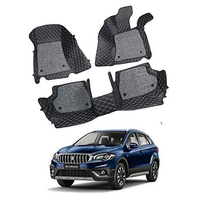 7D Car Mats Compatible with Maruti Suzuki S-Cross, Color - Black, AGMSSC7D