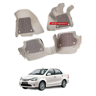 7D Car Mats Compatible with Toyota Etios, Color - Beige, AGTE7D2