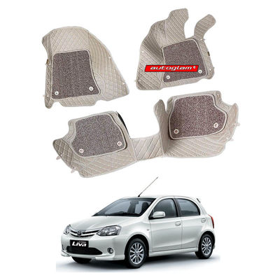 7D Car Mats Compatible with Toyota Etios Liva, Color - Beige, AGTEL7D2