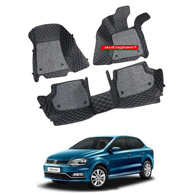 7D Car Mats Compatible with Volkswagen Ameo, Color - Black, AGVWAT7D1