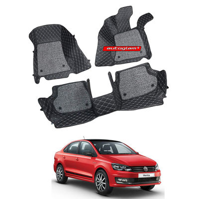 7D Car Mats Compatible with Volkswagen Vento (Manual), Color - Black, AGVWV7D1M