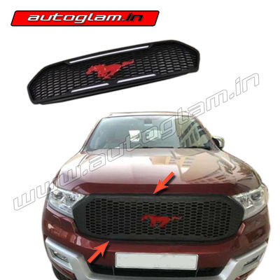 Ford Endeavour 2016-18 Front Custom Grill with Red Mustang Logo, AGFEN33FGR