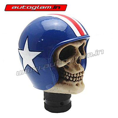 Universal Car Gear Shift Knob Manual Stick Cover Blue Helmet Skull Shape Lever, AGUCSKBHSL