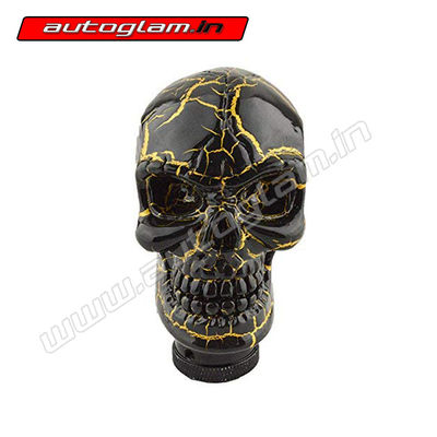 Universal Manual Gear Stick Knob Skull Head Gear Knob Shift Leaver, Black/Golden, AGUMSKHGLBG