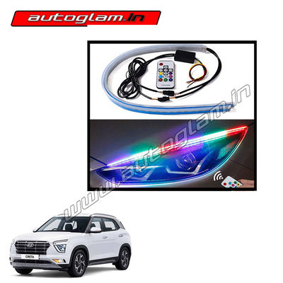 Autoglam LED DRL with Matrix Indicator with Remote Sequential Flow RGB (Multi Color) 60cm (2 Pcs) for Hyundai Creta 2020+ Models  AGHCRGLLE