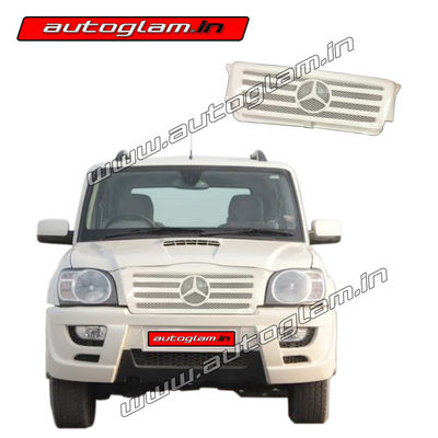 AGMS910FG, MAHINDRA SCORPIO 2009-14 Front Grill with MERC Style Logo, Color-White