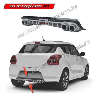 Maruti Suzuki Swift 2018+ Rear Bumper Diffuser, Rear Guard Matt Black with Silver, AGMSS18RD 