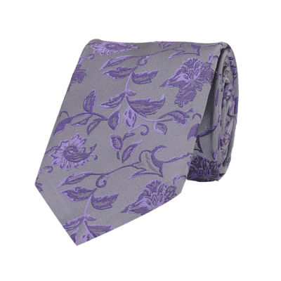 Tiekart men grey floral woven silk tie