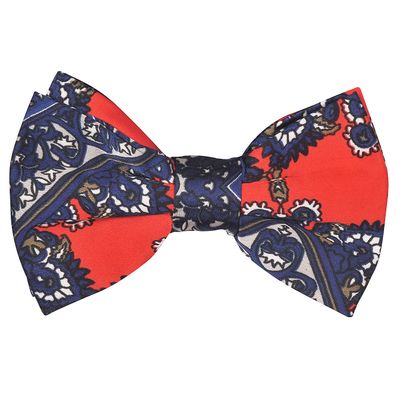 Tiekart men multi floral linen+cotton knotted double bow tie