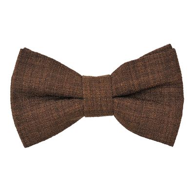 Tiekart men brown plain solids linen knotted double bow tie