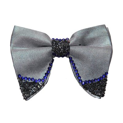 Grey Designer Microfiber Partywear and Wedding Bow Tie with Crystal Stone for Men